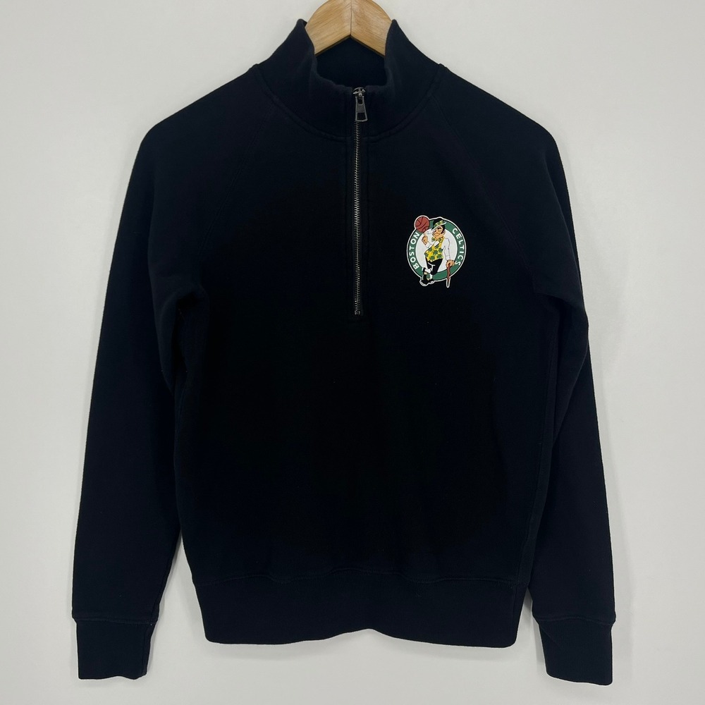 OTS Boston Celtics NBA Womens Small Black‎ Quarter Zip Fleece Sweatshirt